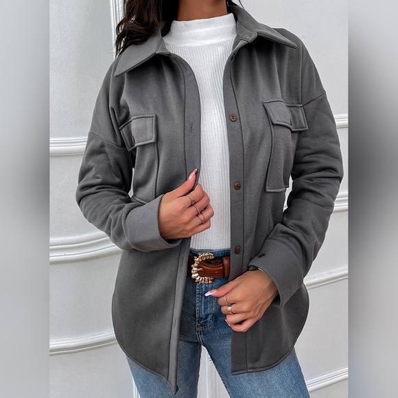 Women's Gray Boutique Button Down Tie Dropped Shoulder Warm Coat 20% OFF - Picture 4 of 5